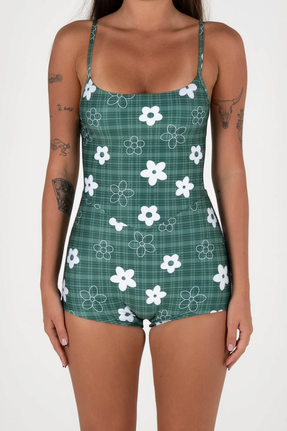 Inner Relm Holiday One Piece Surf Suit Gingham Green