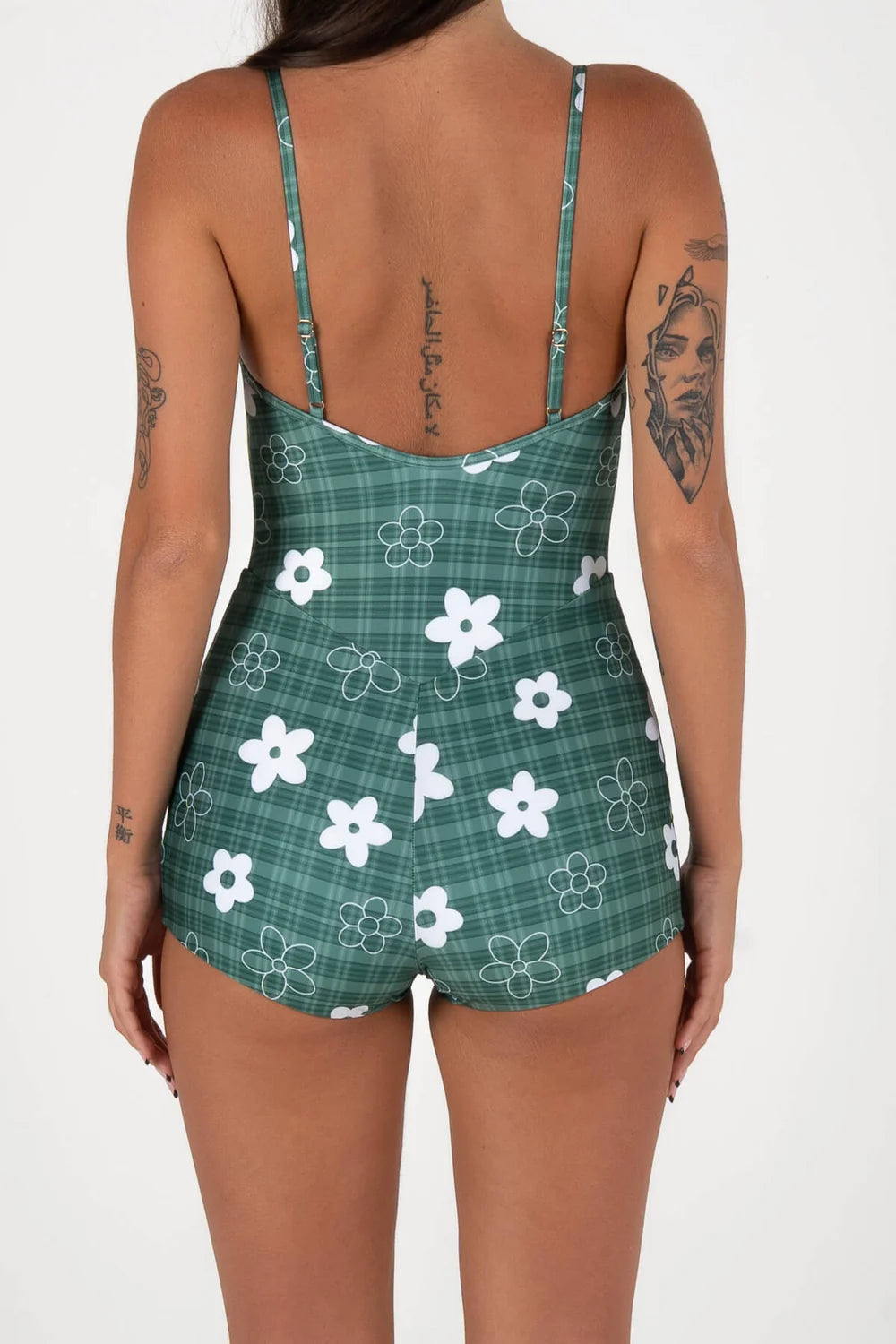 Inner Relm Holiday One Piece Surf Suit Gingham Green