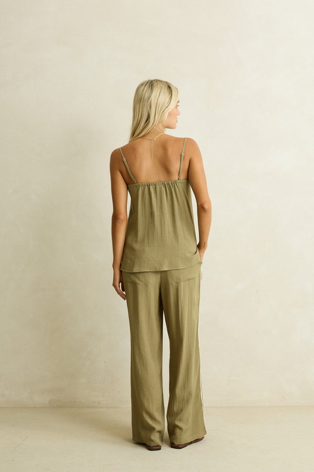 Rhythm Linen Lace Track Pant Olive