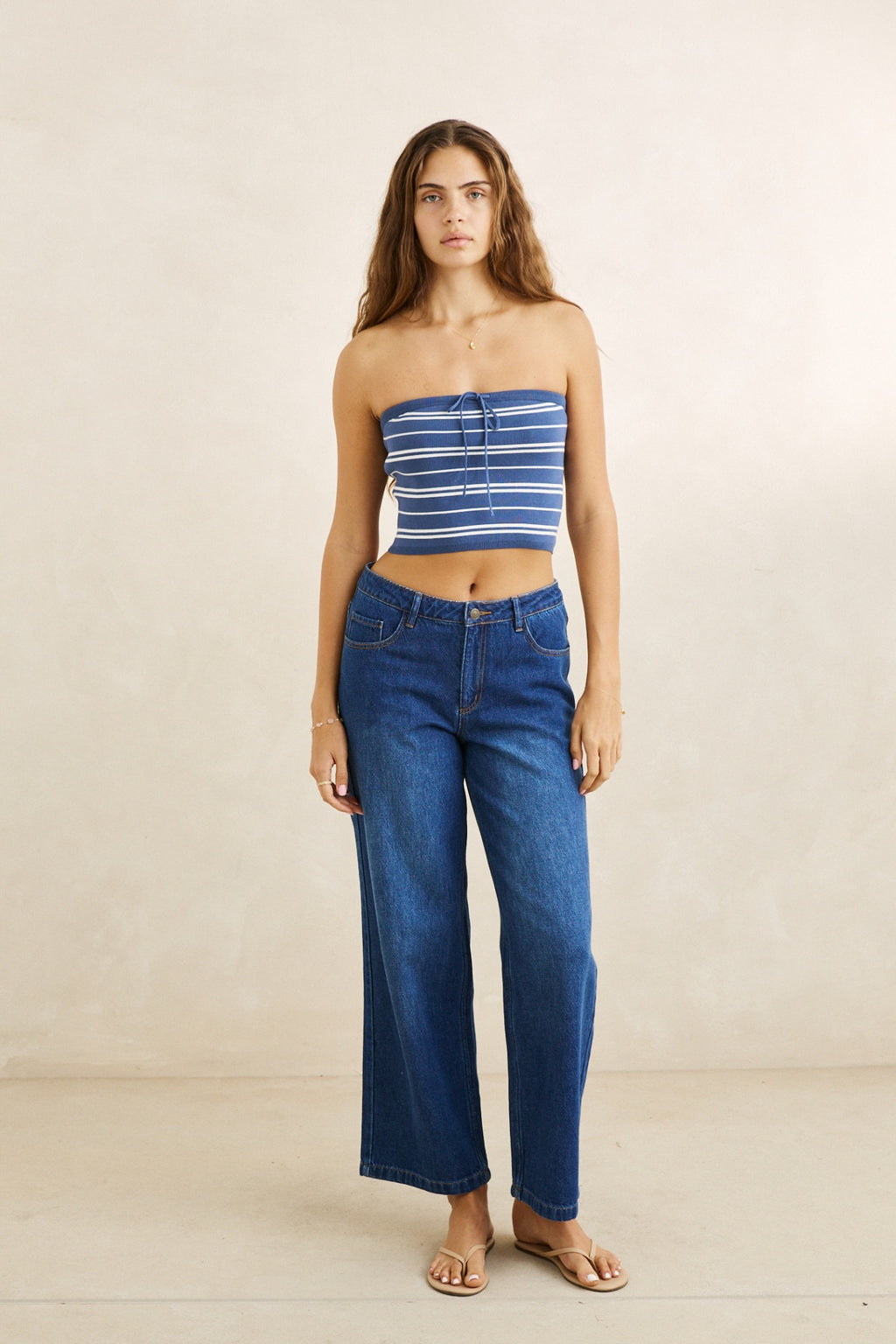 Rhythm Vista Stripe Strapless Knit Top Dark Blue