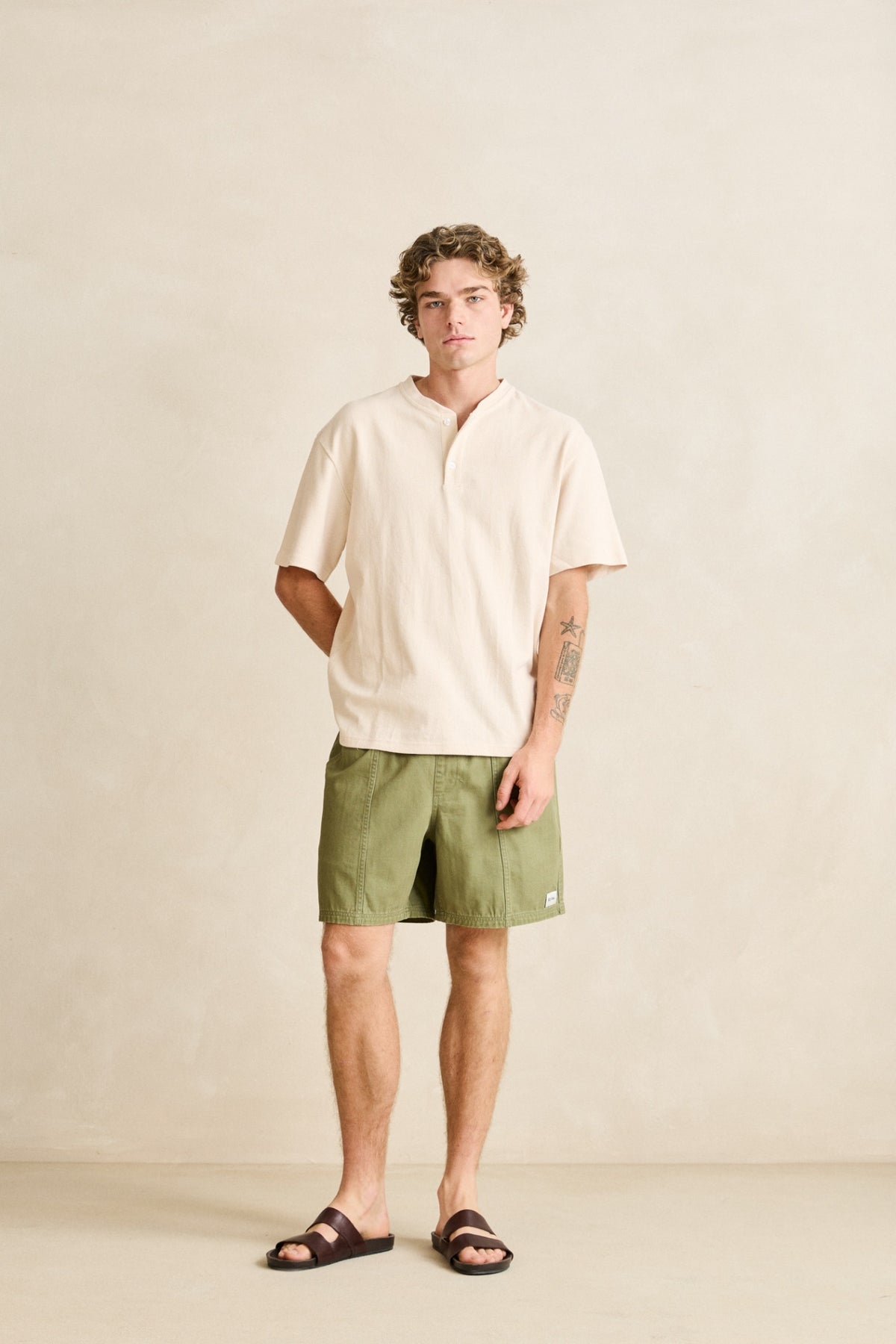 Rhythm Vintage Jersey SS Henley Natural