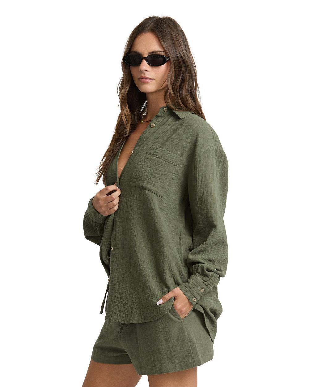 Billabong Wanderer Solid LS Woven Top Canteen