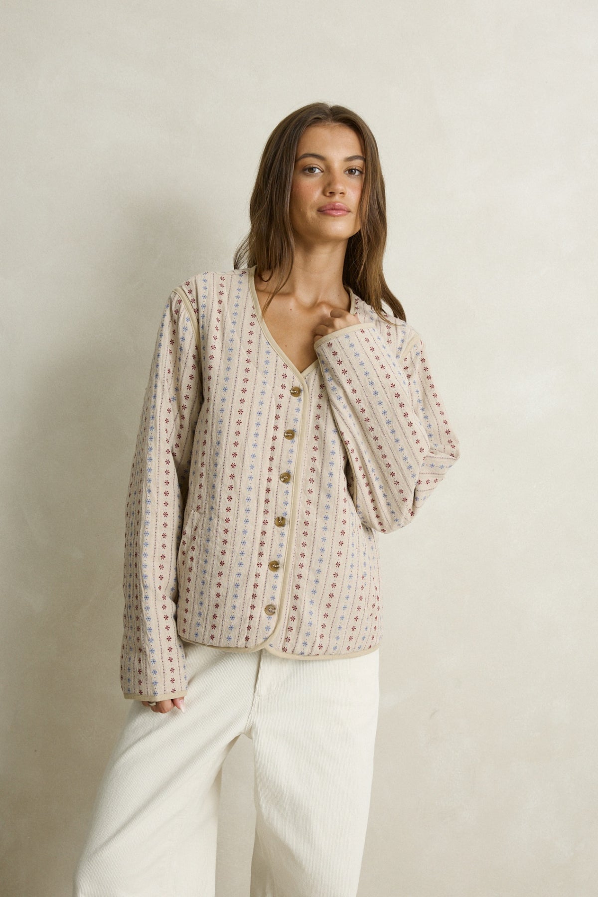 Rhythm Daisy Floral Quilted Jacket Sand
