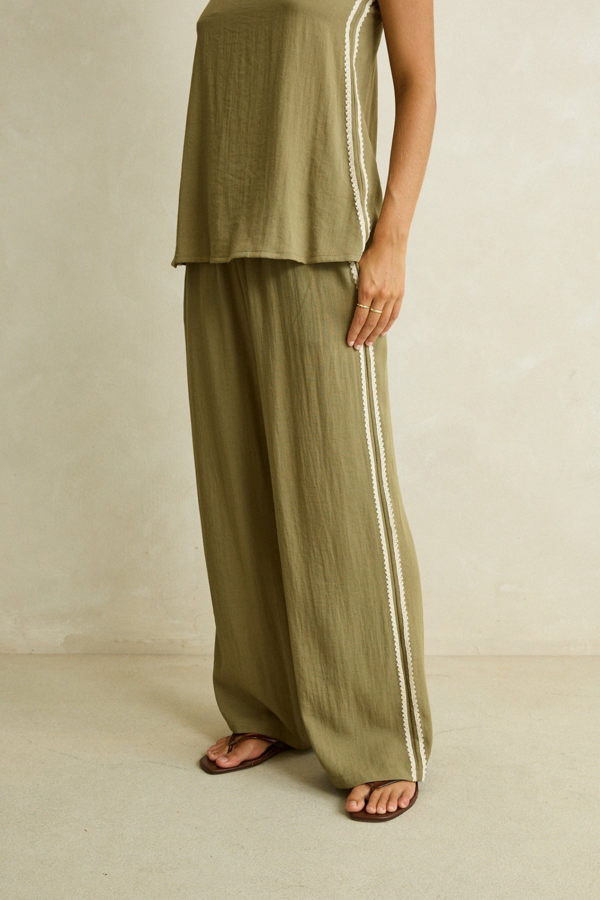 Rhythm Linen Lace Track Pant Olive