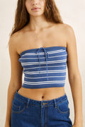 Rhythm Vista Stripe Strapless Knit Top Dark Blue