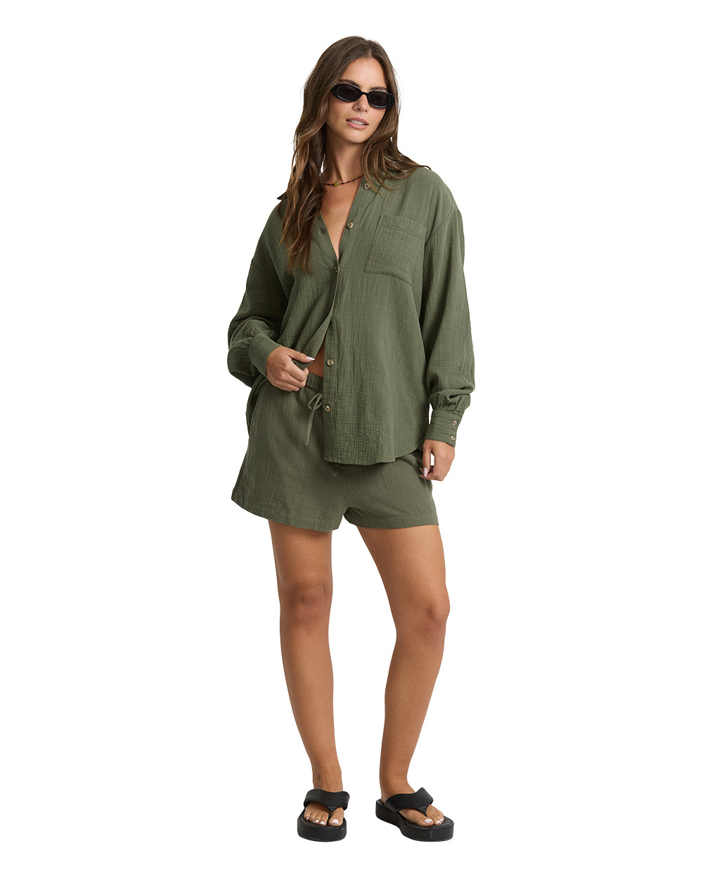 Billabong Wanderer Solid LS Woven Top Canteen