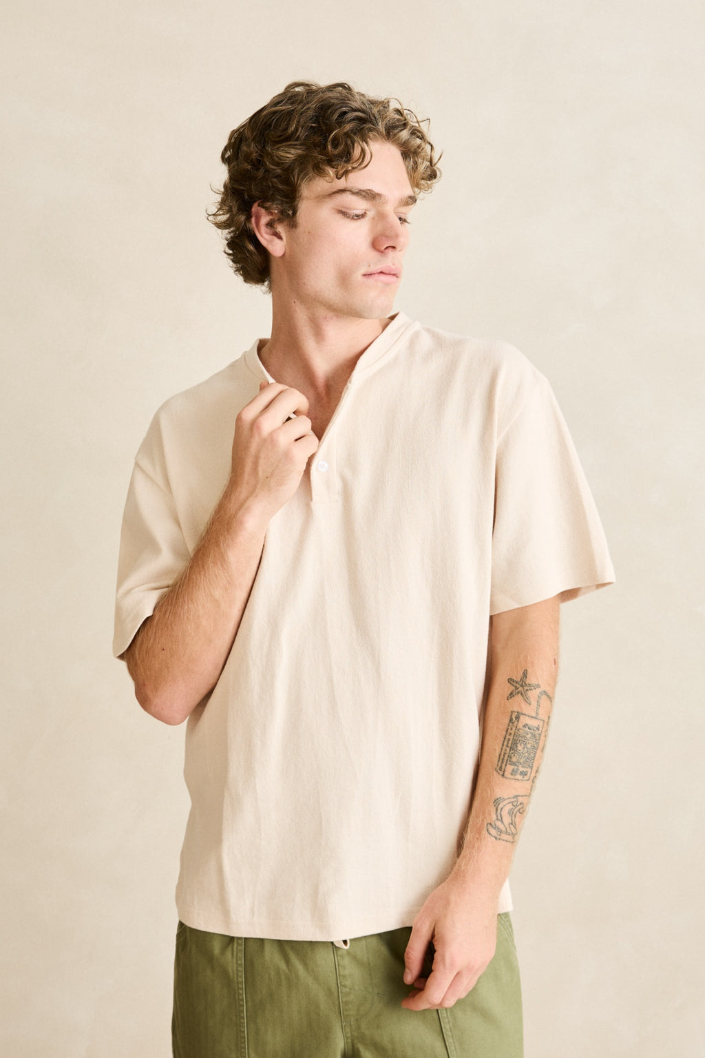 Rhythm Vintage Jersey SS Henley Natural