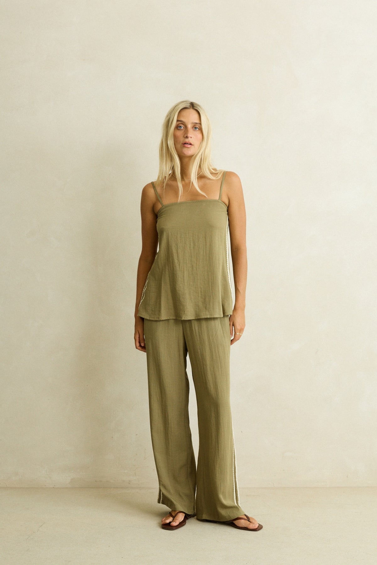 Rhythm Linen Lace Track Pant Olive