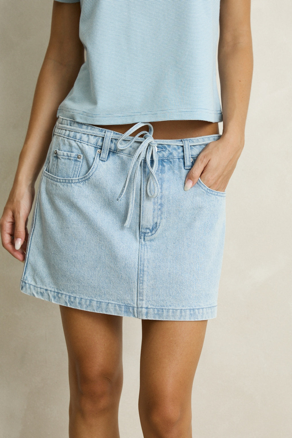 Rhythm Charlie Low Rise Mini Skirt Light Wash