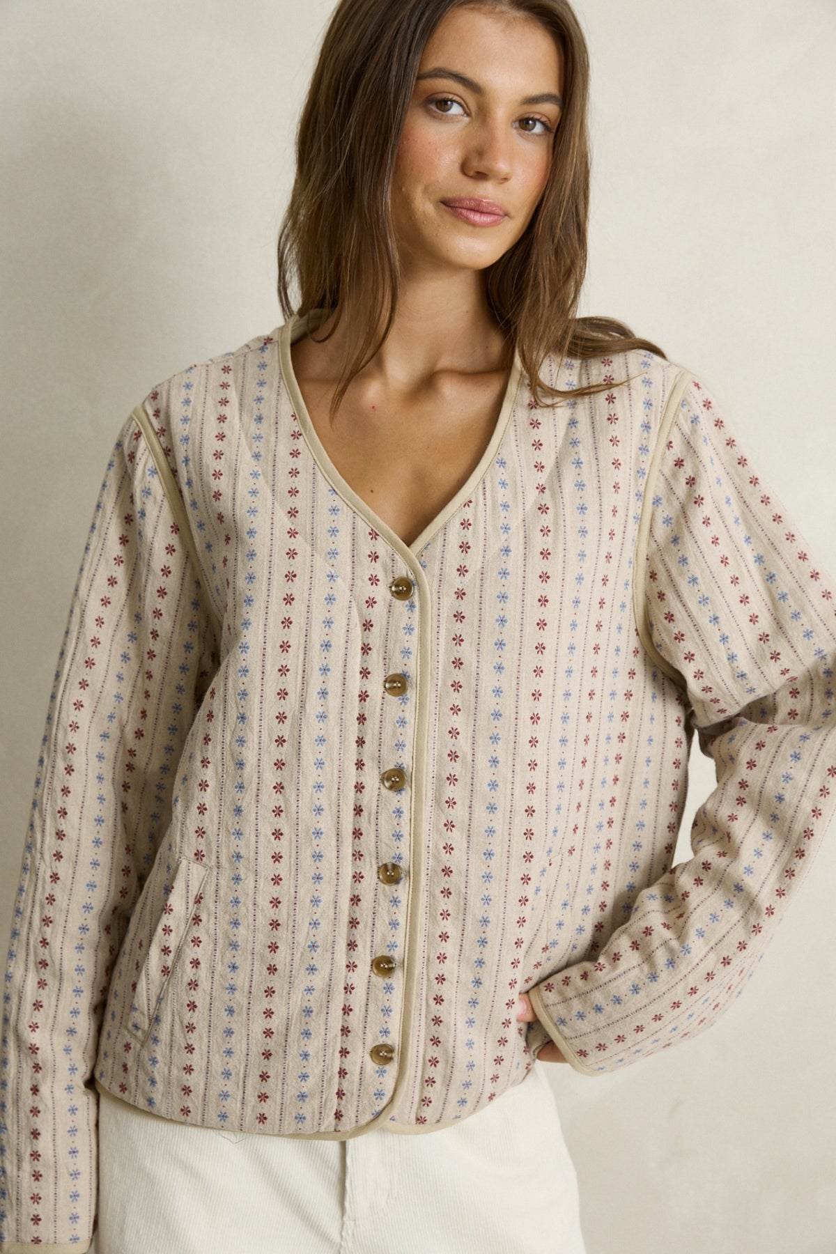 Rhythm Daisy Floral Quilted Jacket Sand