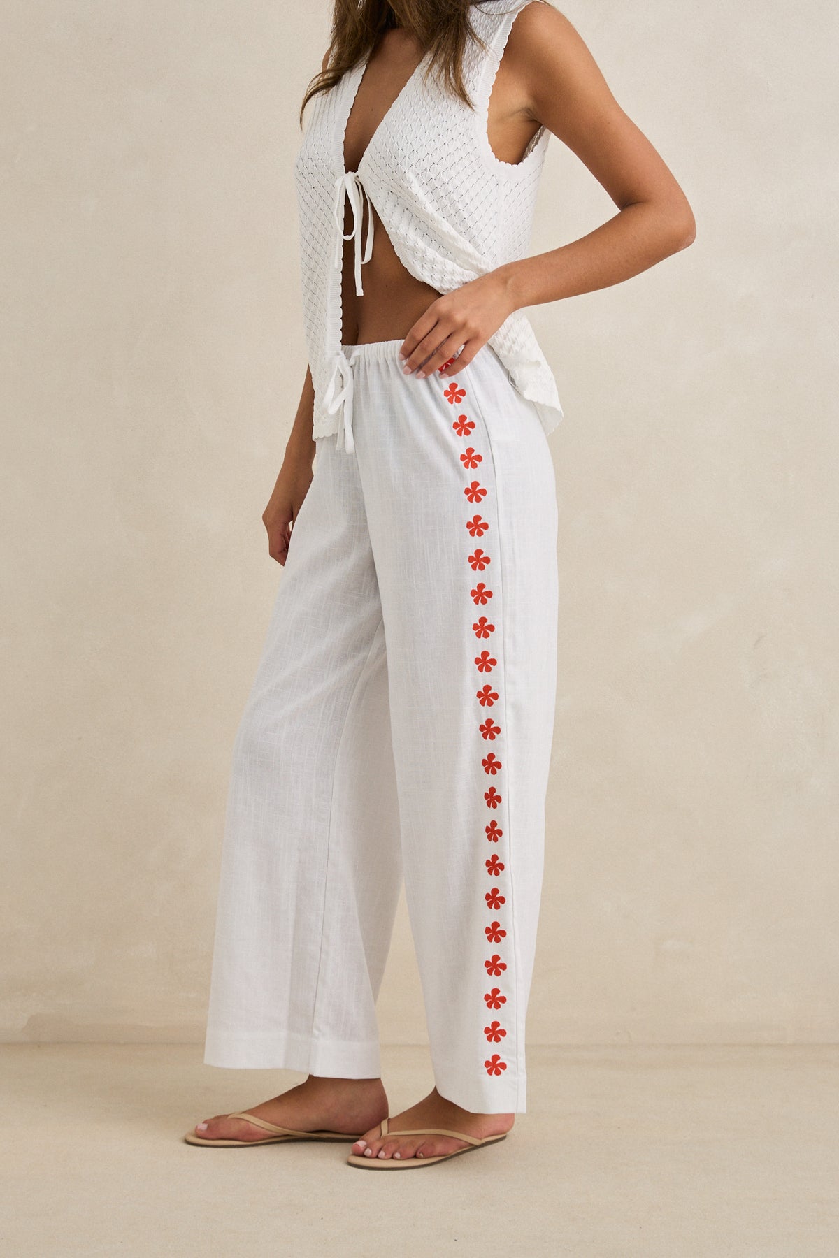 Rhythm Melia Embroidered Beach Pant White