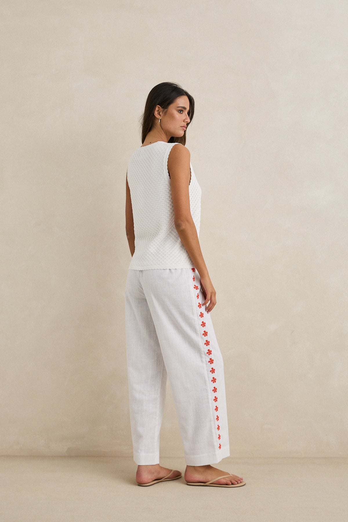 Rhythm Melia Embroidered Beach Pant White