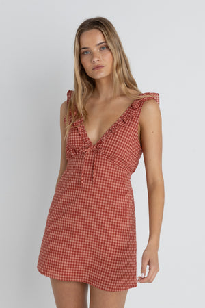 Rhythm Lola Check Ruffle Mini Dress Red SantoLoco Hawaii Rhythm Lola Check Ruffle Mini Dress Red SantoLoco Hawaii