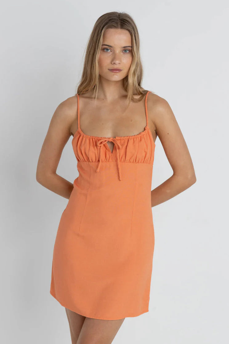 Rhythm Andie Gathered Mini Dress Peach