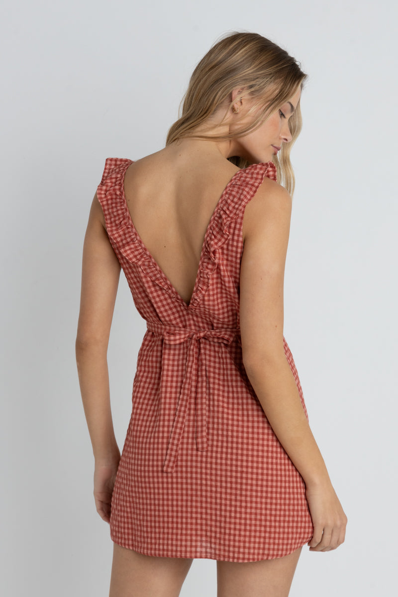 Rhythm Lola Check Ruffle Mini Dress Red