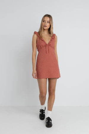 Rhythm Lola Check Ruffle Mini Dress Red