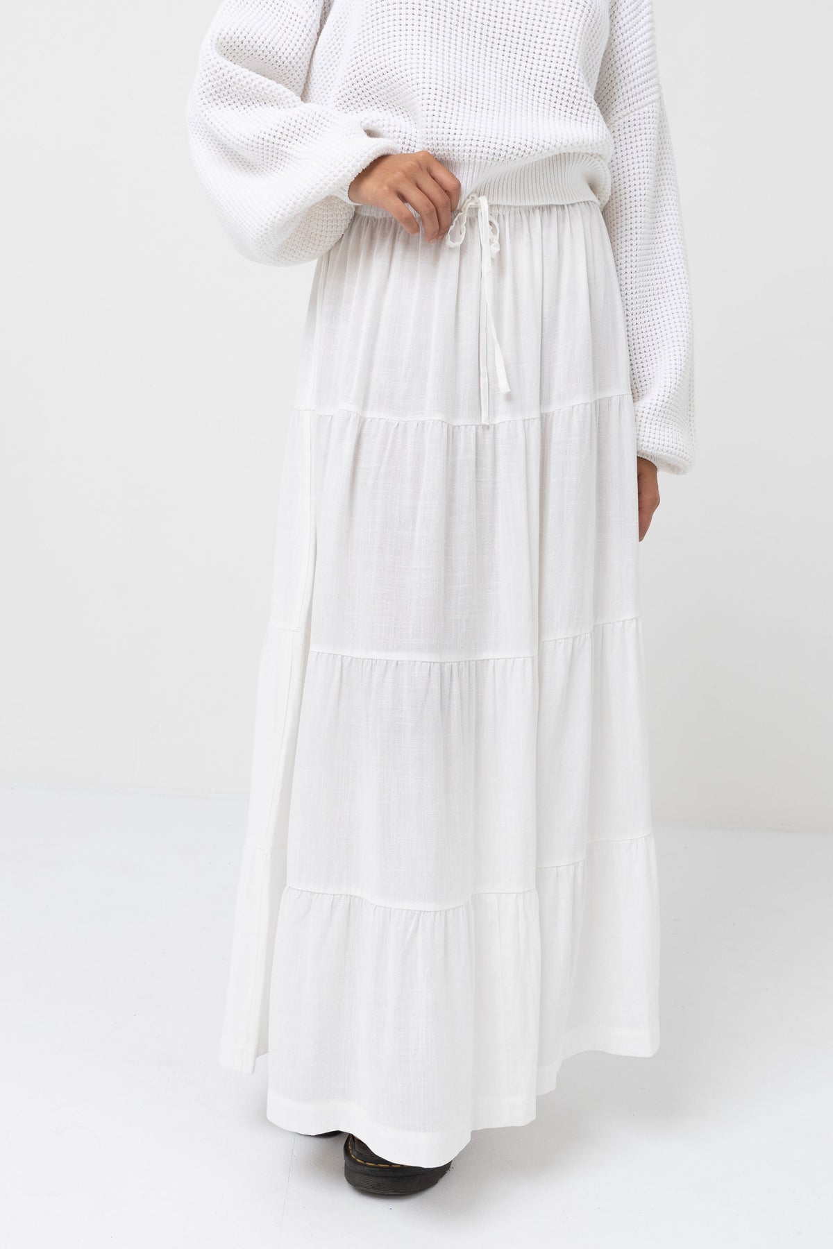 Rhythm Classic Tiered Maxi Skirt White