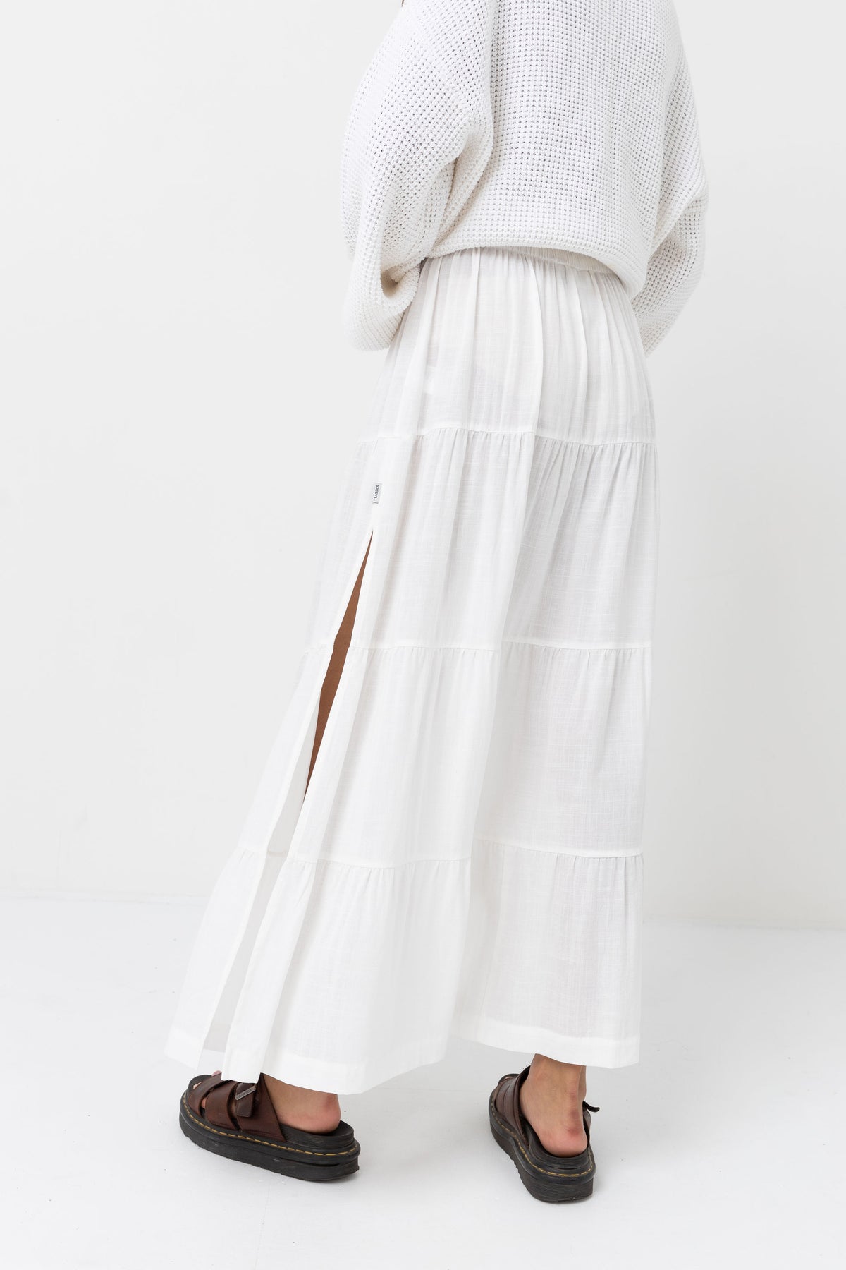 Rhythm Classic Tiered Maxi Skirt White