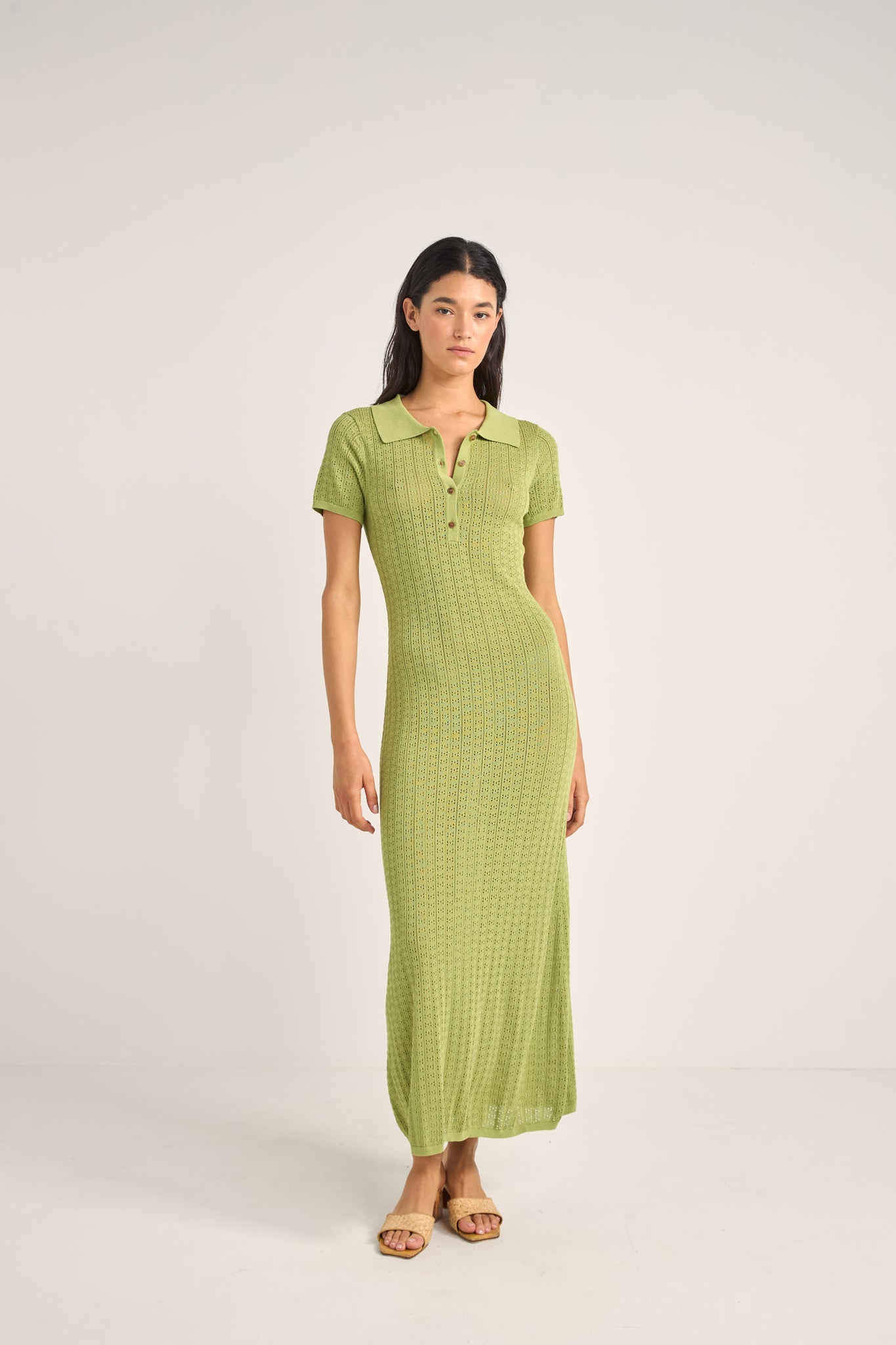 Rhythm Ojai Pointelle Midi Dress Olive