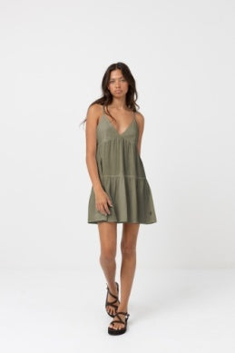 Rhythm Classic Tiered Mini Dress Olive
