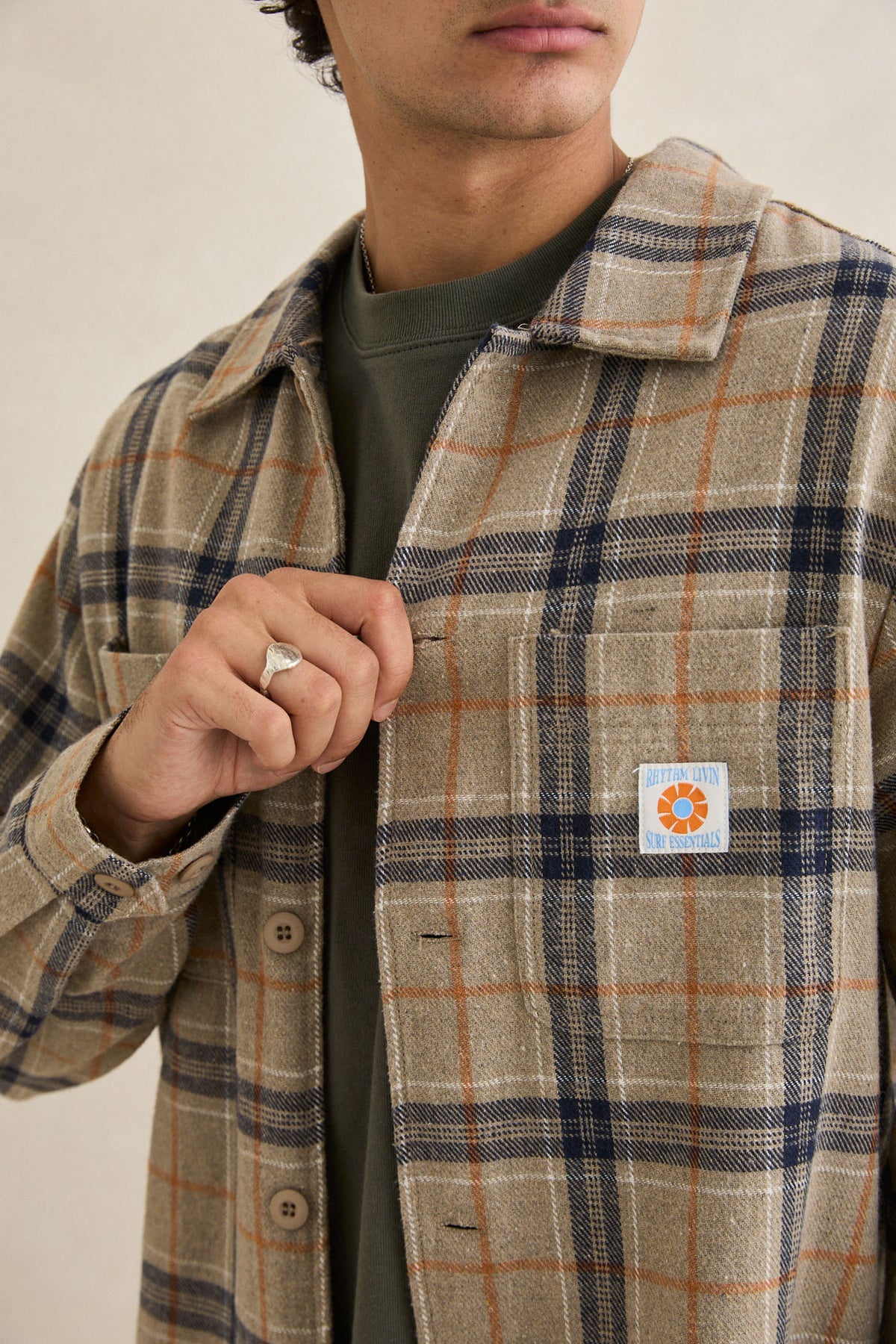 Rhythm Oscar Check Ls Shirt Stone