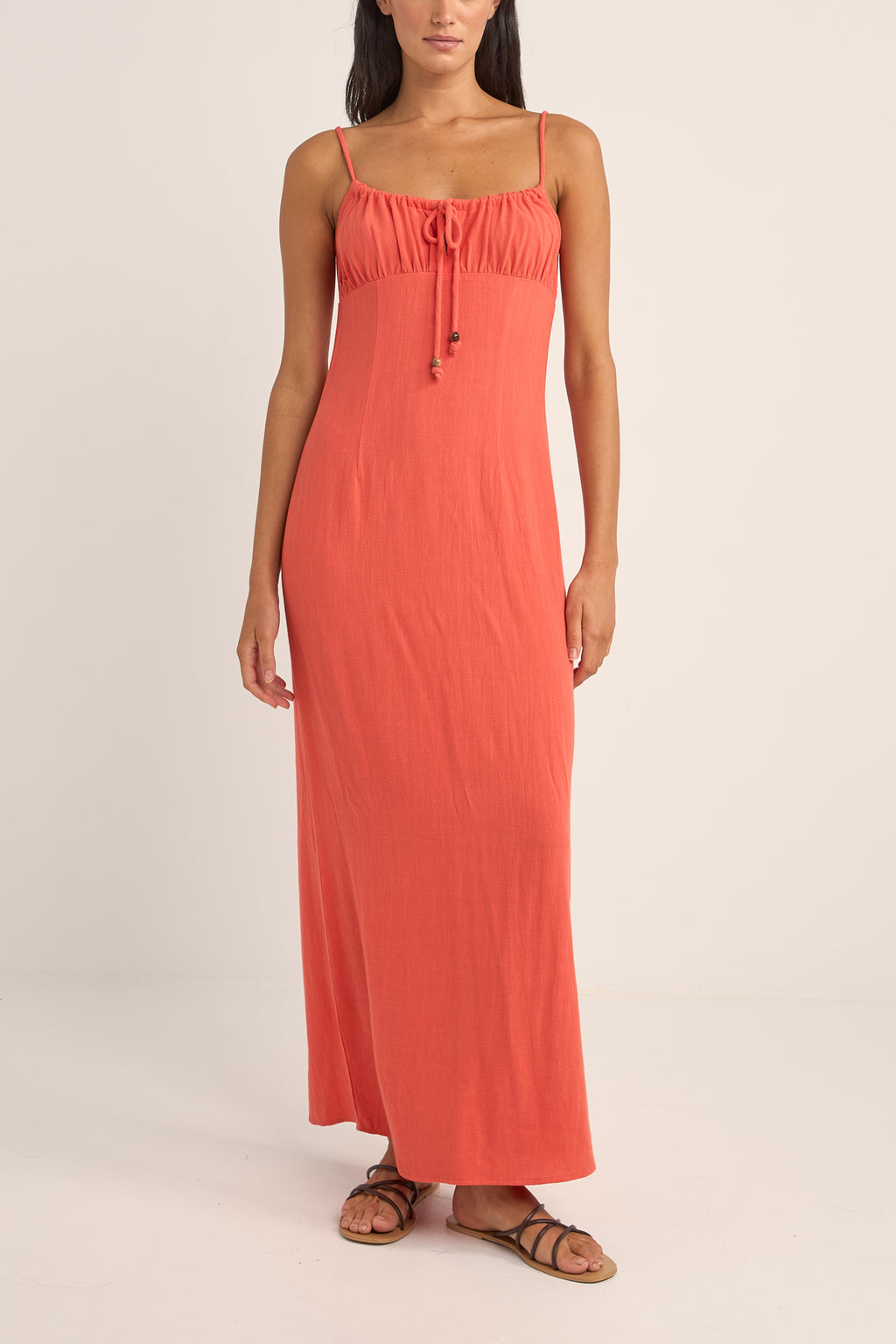 Rhythm Austin Gathered Maxi Dress Coral