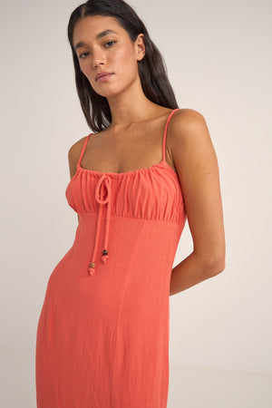 Rhythm Austin Gathered Maxi Dress Coral