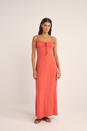 Rhythm Austin Gathered Maxi Dress Coral
