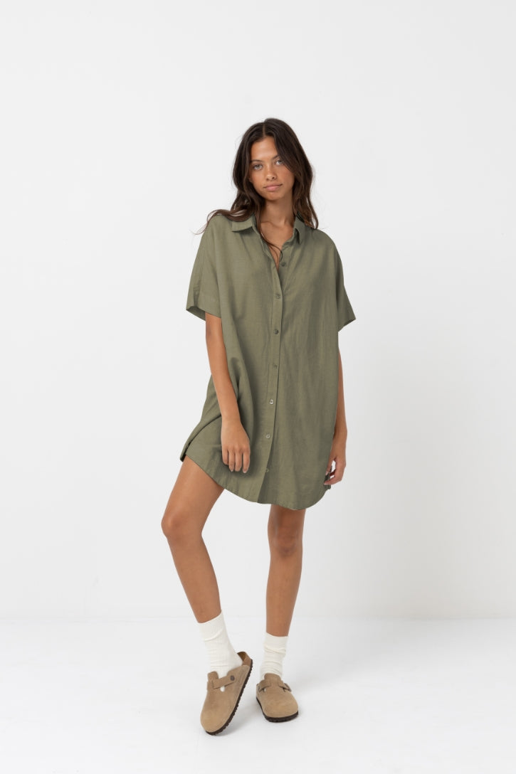 Rhythm Classic Shirt Dress Olive SantoLoco Hawaii Rhythm Classic Shirt Dress Olive SantoLoco Hawaii