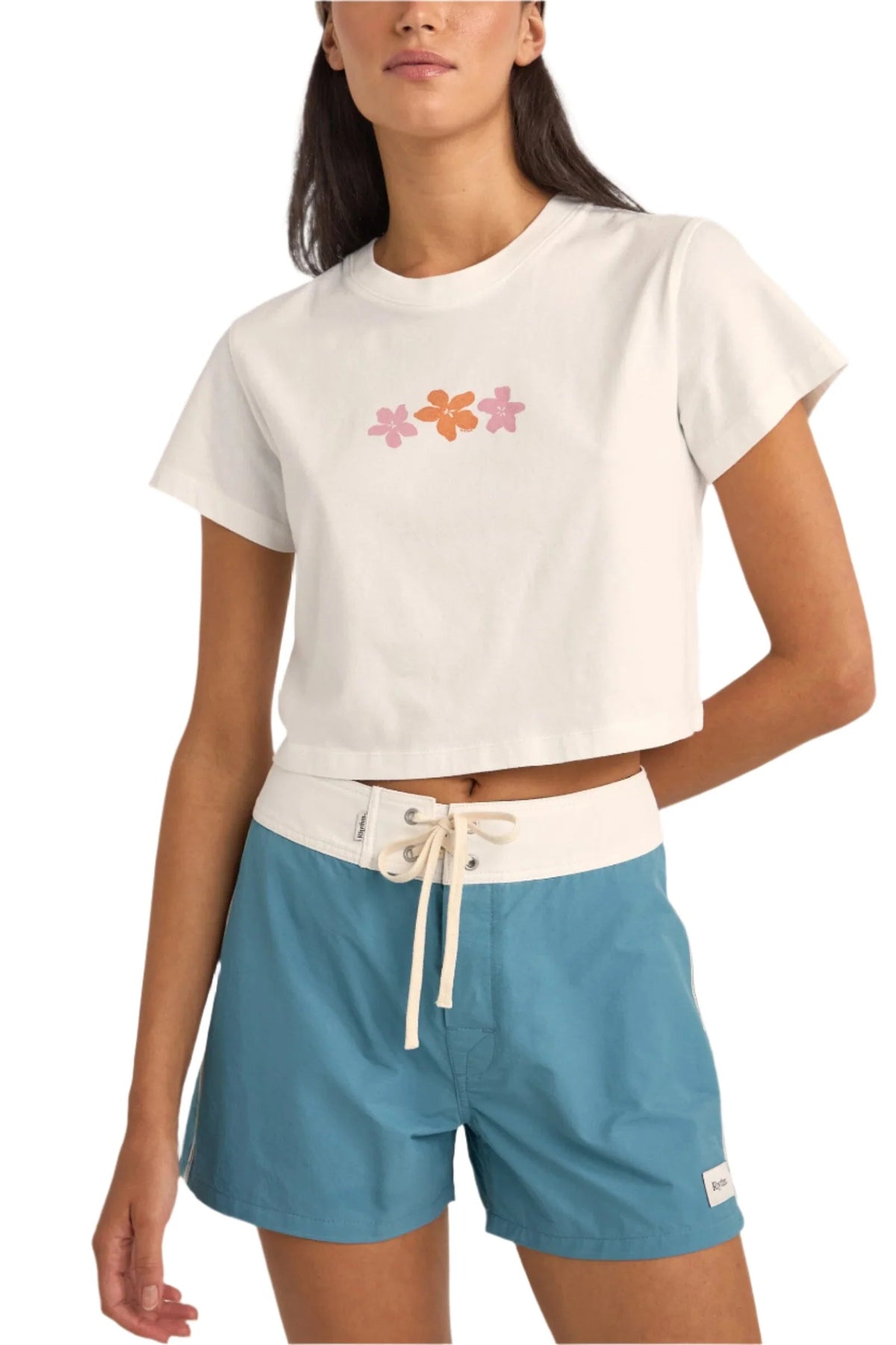 Rhythm Bora Bora Floral Crop Crew Tee White