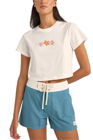 Rhythm Bora Bora Floral Crop Crew Tee White