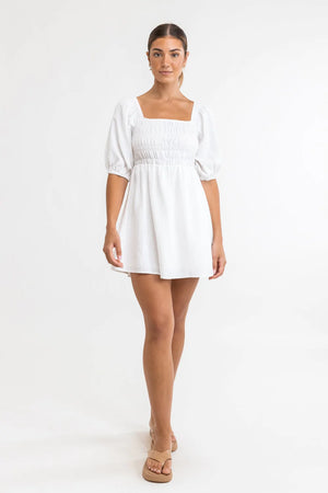 Rhythm Saskia Smocked Mini Dress White
