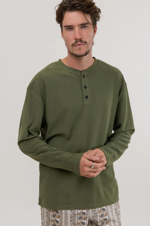Rhythm Vintage Terry LS Henley Olive