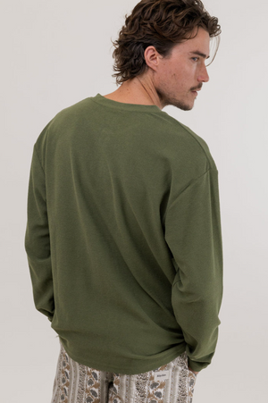 Rhythm Vintage Terry LS Henley Olive