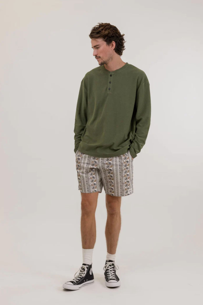 Rhythm Vintage Terry LS Henley Olive